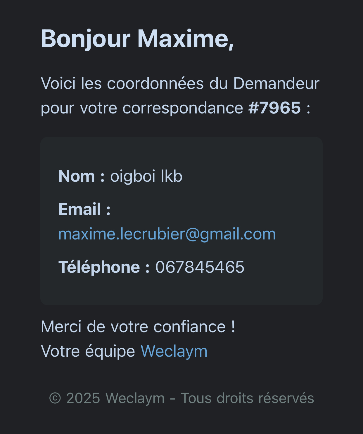 Email WeClaym