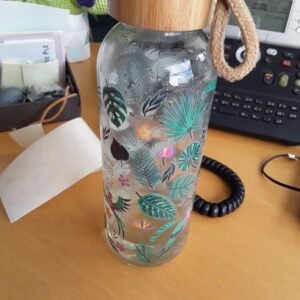Gourde transparente à motifs tropicaux avec bouchon bois