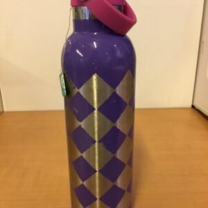 Gourde violette à losanges dorés avec bouchon rose
